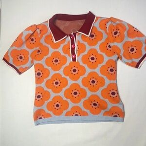 Orange Floral Woman  Polo Shirt